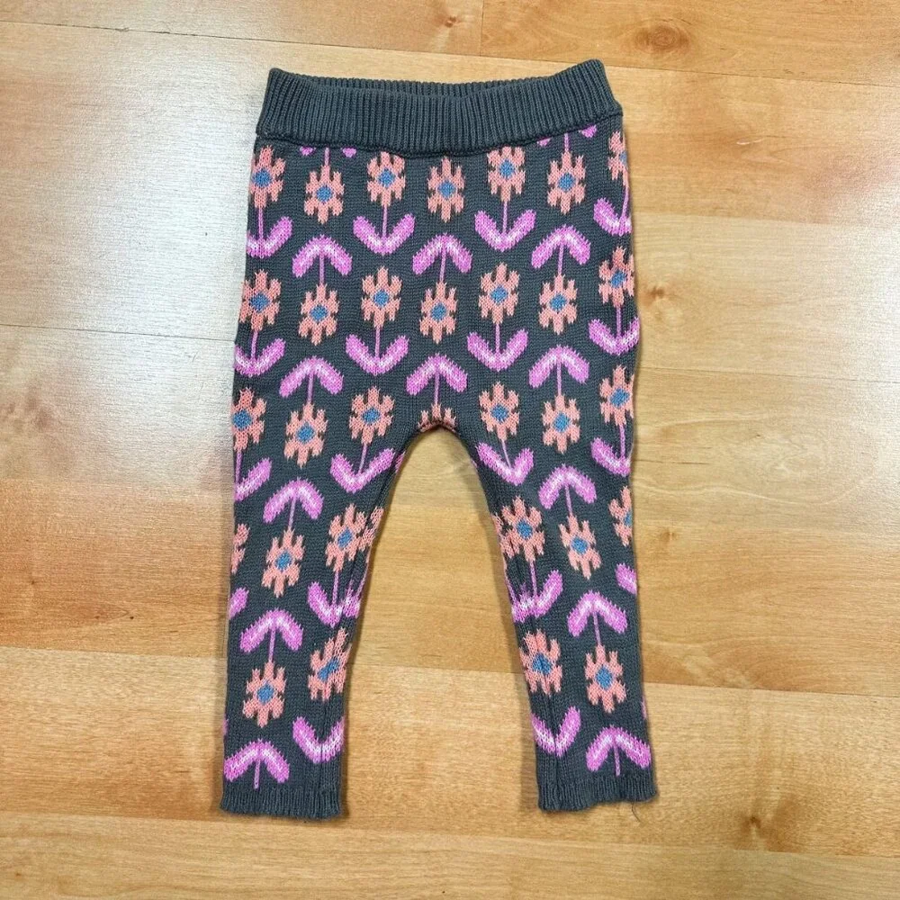 Carters Pink & Gray/Brown Baby Girl 2-Piece Floral Knit Outfit Size 12M